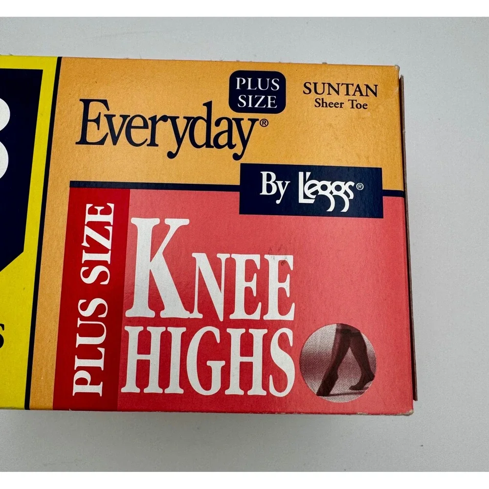 Lot of 2 Vintage L'eggs Everyday Knee Highs Plus Size Sheer Toe Suntan & Nude